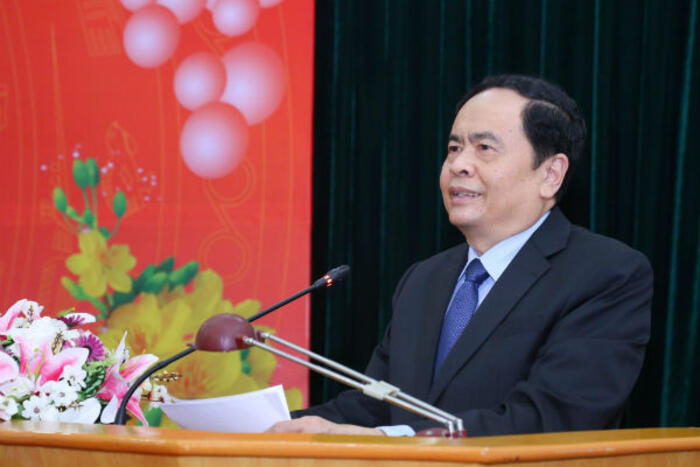 Ông Trần Thanh Mẫn, Chủ tịch Ủy ban Trung ương Mặt trận Tổ quốc Việt Nam phát biểu tại buổi gặp mặt bà con kiều bào dự Xuân quê hương 2019.