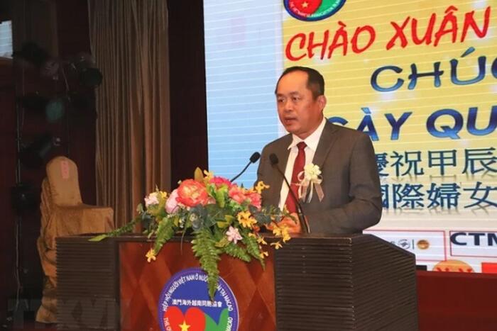 Ông Nguyễn Tuấn Anh, Lãnh sự Việt Nam tại Hong Kong-Macau phát biểu tại buổi gặp mặt. Ảnh: Xuân Vịnh/TTXVN