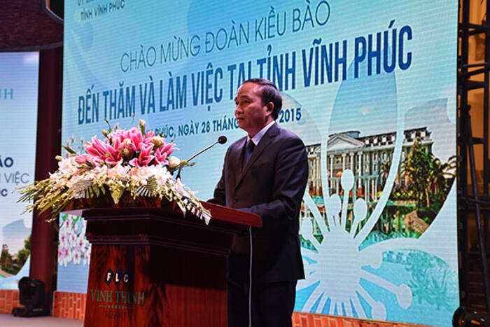 Ông Nguyễn Văn Trì - Chủ tịch UBND tỉnh Vĩnh Phúc phát biểu tại buổi gặp gỡ