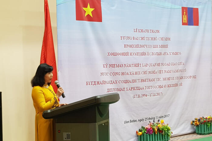 Đại sứ Đoàn Thị Hương đọc diễn văn tại Lễ khánh thành