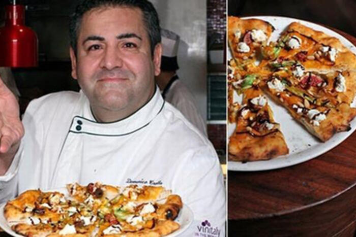 Đầu bếp Dominico Crolla chế tạo món Pizza Royale 007có nhân là tôm hùm ướp rượu cô-nhắc, trứng cá muối ..và rắc thêm những mảnh vàng. Giá của nó là 4.200 USD