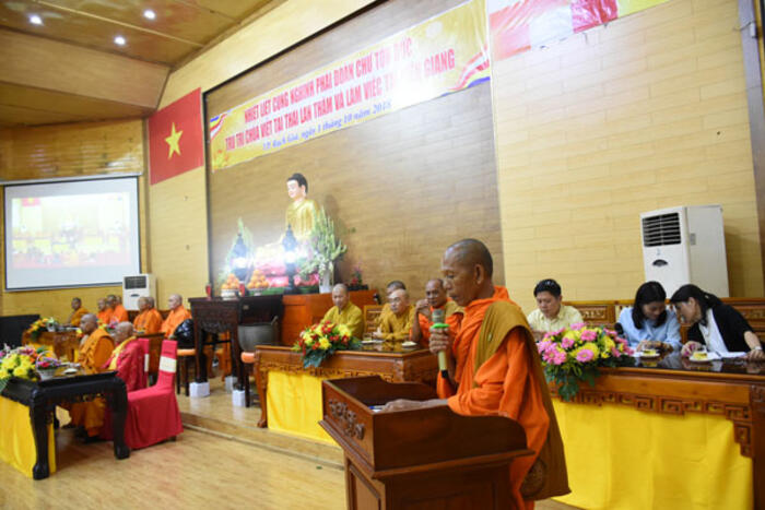 Hòa thượng Danh Động phát biểu chào mừng Đoàn thăm Việt Nam và đến với tỉnh Kiên Giang