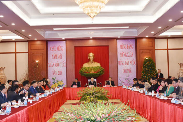 Tổng Bí thư Nguyễn Phú Trọng gặp gỡ các đại biểu kiều bào về tham dự Xuân Quê hương, tháng 2/2018