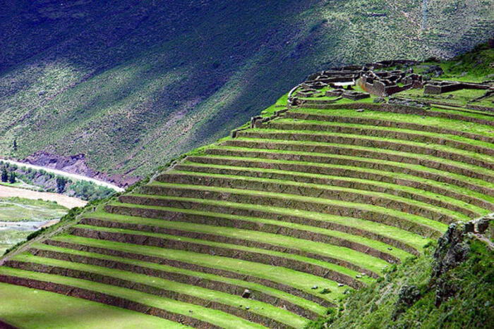 Pisac,Peru:là một trong những ruộng bậc thang của người Inca cổ đại,16 thửa ruộng“bao vây” đỉnh núi được tạo theo hình chú chim đa đa khi nhìn từ trên xuống