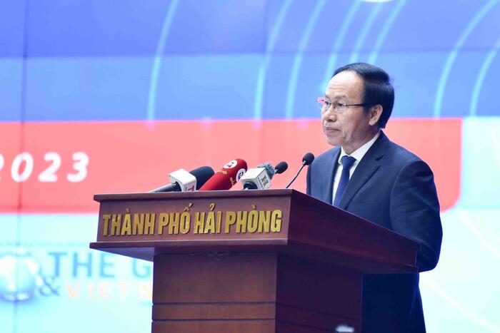 Bí thư Thành ủy Hải Phòng Lê Tiến Châu phát biểu chào mừng tại Hội nghị. Ảnh: Nguyễn Hồng