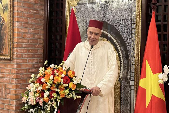Đại sứ Morocco tại Việt Nam Jamale Chouaibi phát biểu tại buổi lễ. Ảnh: Thu Trang