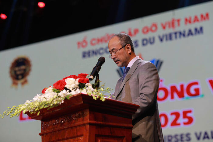 Ông Nguyễn Trung Kiên, Chủ nhiệm Uỷ ban Nhà nước về người Việt Nam ở nước ngoài, Bộ Ngoại giao phát biểu tại buổi lễ