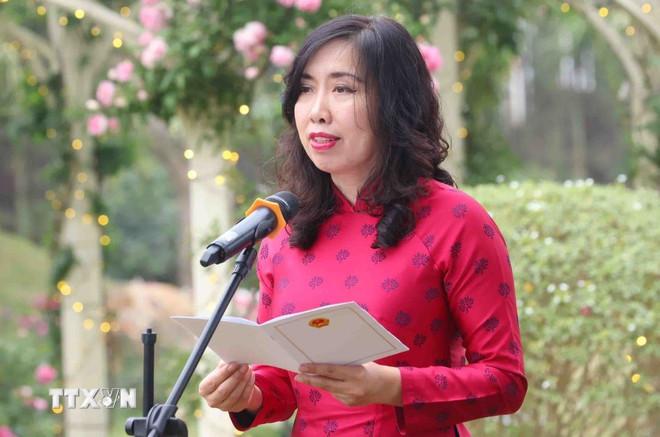 Thứ trưởng Bộ Ngoại giao Lê Thị Thu Hằng phát biểu. (Ảnh: Phạm Kiên/TTXVN) ttxvn-phu-nhan-tong-bi-thu-to-nhom-phu-nu-cong-dong-asean-0801-2.jpg