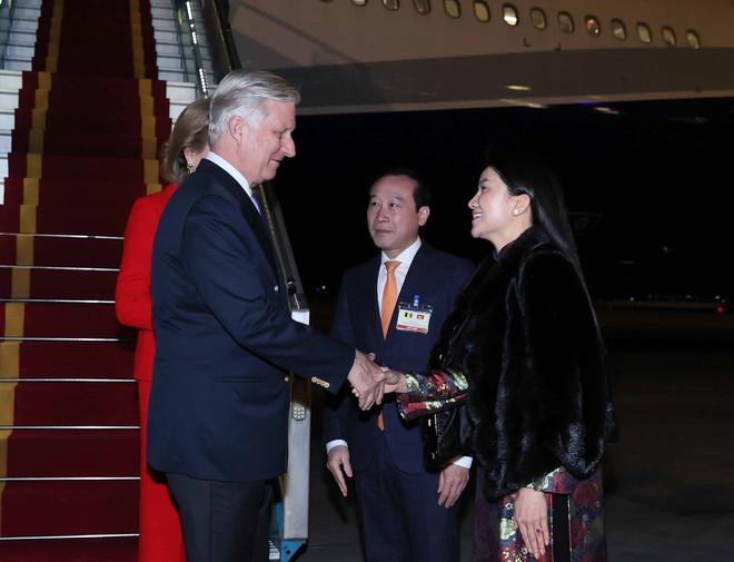 Đại biểu đón Nhà vua Bỉ Philippe và Hoàng hậu Mathilde tại Sân bay quốc tế Nội Bài. (Ảnh: An Đăng/TTXVN) nha-vua-va-hoang-hau-bi-den-viet-nam-2.jpg