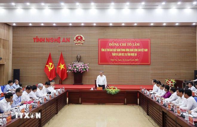 Tổng Bí thư Tô Lâm phát biểu. (Ảnh: Thống Nhất/TTXVN) ttxvn-tong-bi-thu-to-lam-tham-va-lam-viec-tai-nghe-an-1505-3.jpg