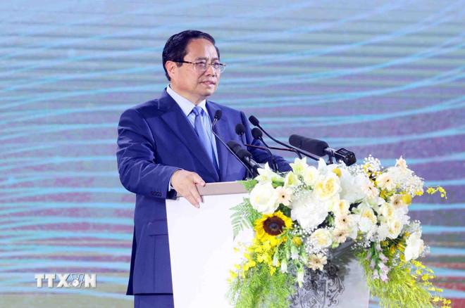 Thủ tướng Phạm Minh Chính phát biểu. (Ảnh: Phạm Kiên/TTXVN) ttxvn-thu-tuong-du-an-hung-yen-6.jpg
