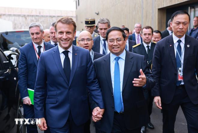 Thủ tướng Phạm Minh Chính hội kiến Tổng thống Pháp Emmanuel Macron. (Ảnh: Dương Giang/TTXVN) ttxvn-thu-tuong-viet-nam-phap-2.jpg