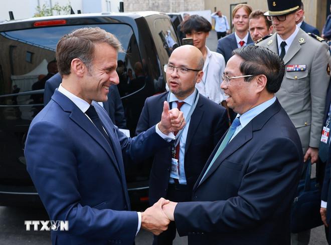 Thủ tướng Phạm Minh Chính hội kiến Tổng thống Pháp Emmanuel Macron. (Ảnh: Dương Giang/TTXVN) ttxvn-thu-tuong-viet-nam-phap-3.jpg