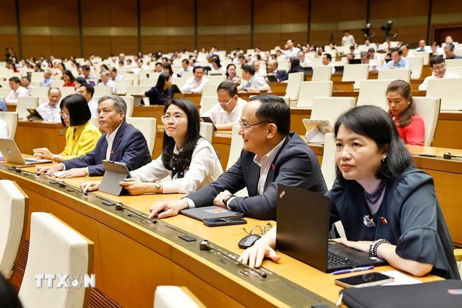 Đoàn đại biểu Quốc hội tỉnh Hải Dương ấn nút biểu quyết thông qua các luật. (Ảnh: Doãn Tấn/TTXVN) ttxvn-1406-quoc-hoi-bieu-quyet-luat-2.jpg