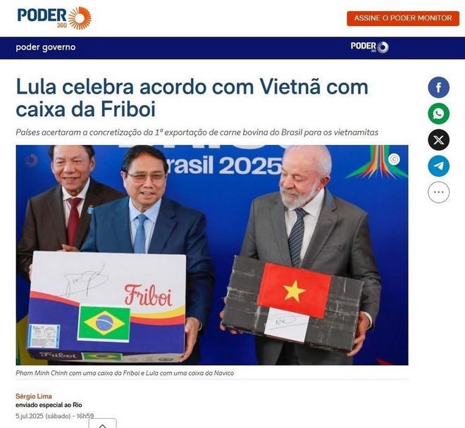 Tờ poder360 đưa tin buổi hội đàm giữa Thủ tướng Phạm Minh Chính và Tổng thống Lula da Silva. (Ảnh chụp màn hình/TTXVN) viet-nam-brazil-2.jpg