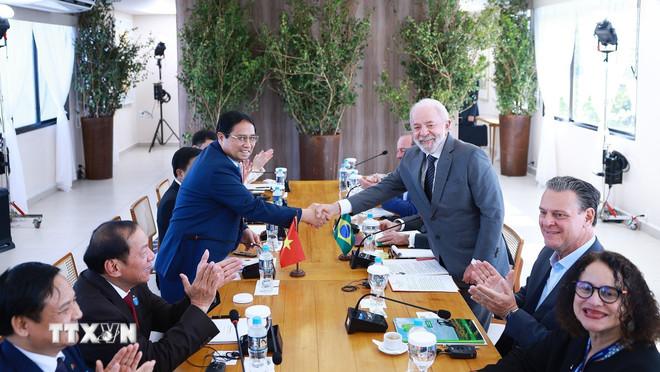 Thủ tướng Phạm Minh Chính hội đàm với Tổng thống Cộng hòa Liên bang Brazil Lula da Silva. (Ảnh: Dương Giang/TTXVN) ttxvn-thu-tuong-tong-thong-brazil-4.jpg