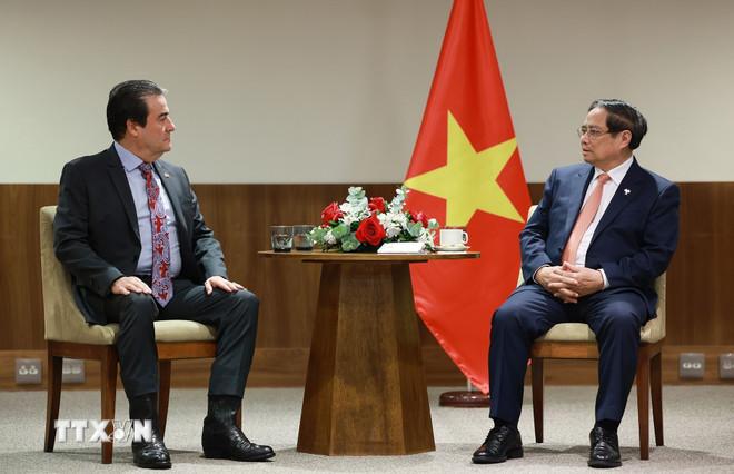 Thủ tướng Phạm Minh Chính tiếp lãnh đạo Tập đoàn MK Group. (Ảnh: Dương Giang/TTXVN) ttxvn-thu-tuong-pham-minh-chinh-tiep-lanh-dao-mot-so-tap-doan-hang-dau-brazil-8136319-6.jpg