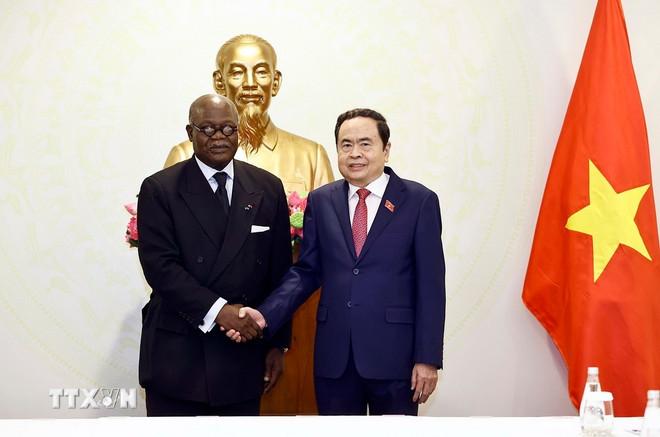 Chủ tịch Quốc hội Trần Thanh Mẫn tiếp Phó Chủ tịch thứ nhất Quốc hội Cameroon, Chủ tịch Liên minh Nghị viện Pháp ngữ (APF) ngữ Hilarion Etong. (Ảnh: Doãn Tấn/TTXVN) ttxvn-tran-thanh-man-apf.jpg
