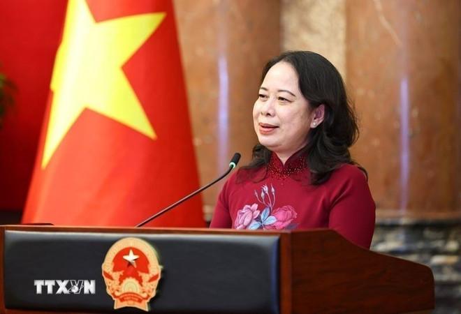 Phó Chủ tịch nước Võ Thị Ánh Xuân phát biểu tại buổi gặp mặt. (Ảnh: Minh Đức/TTXVN) ttxvn-pho-chu-tich-nuoc-gap-mat-dai-bieu-du-dien-dan-tri-thuc-tre-viet-nam-toan-cau-lan-thu-6-2107-2.jpg