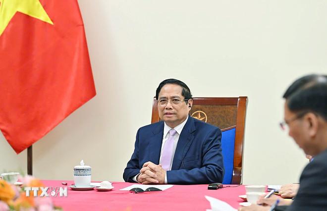 Thủ tướng Phạm Minh Chính điện đàm với Thủ tướng Malaysia Anwar Ibrahim. (Ảnh: Dương Giang/TTXVN) ttxvn-thu-tuong-pham-minh-chinh-dien-dam-voi-thu-tuong-malaysia-anwar-ibrahim-30-1.jpg