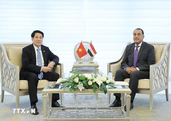 Chủ tịch nước Lương Cường hội kiến Thủ tướng Ai Cập Mostafa Madbouly. (Ảnh: Lâm Khánh/TTXVN) ttxvn-chu-tich-nuoc-luong-cuong-hoi-kien-thu-tuong-ai-cap-mostafa-madbouly-4.jpg
