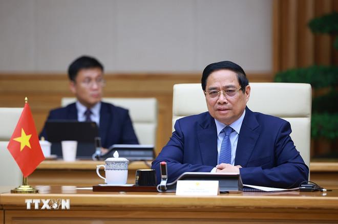 Thủ tướng Phạm Minh Chính phát biểu tại cuộc hội kiến Quốc vương Brunei Darussalam Haji Hassanal Bolkiah. (Ảnh: Dương Giang/TTXVN) ttxvn-thu-tuong-pham-minh-chinh-hoi-kien-quoc-vuong-brunei-8443302.jpg