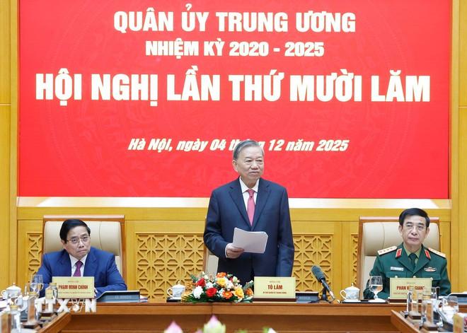 Tổng Bí thư Tô Lâm phát biểu. (Ảnh: Thống Nhất/TTXVN) ttxvn-0412-tong-bi-thu-quan-uy-trung-uong-3.jpg
