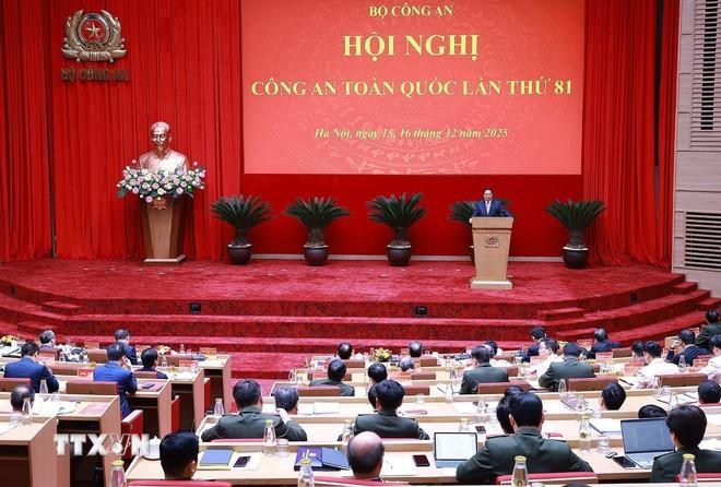Thủ tướng Phạm Minh Chính phát biểu chỉ đạo tại Hội nghị Công an toàn quốc lần thứ 81. (Ảnh: Dương Giang/TTXVN) ttxvn-thu-tuong-pham-minh-chinh-du-hoi-nghi-cong-an-toan-quoc-lan-thu-81-15-3.jpg