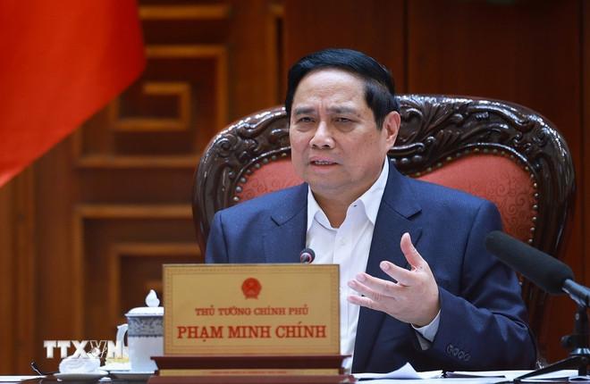 Thủ tướng Phạm Minh Chính chủ trì họp Thường trực Chính phủ về công tác chuẩn bị tổ chức Lễ khởi công, khánh thành, thông xe kỹ thuật các công trình, dự án trọng điểm. (Ảnh: Dương Giang/TTXVN) ttxvn-thu-tuong-hop-khoi-cong-khanh-thanh-cac-cong-trinh-trong-diem-6.jpg